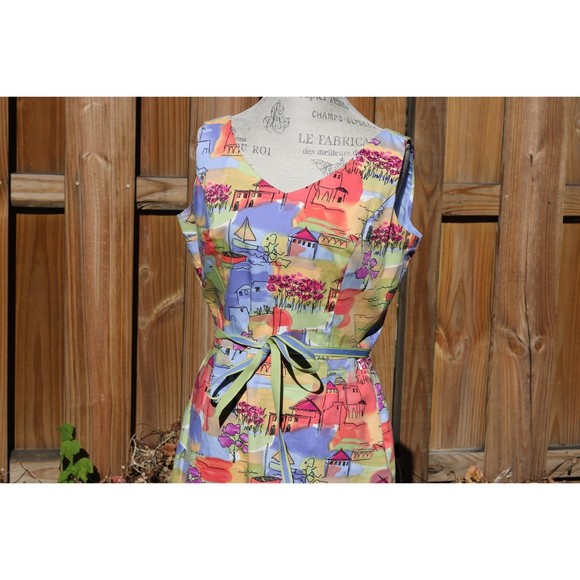 Coldwater Creek Pastel-Colored Tuscan Double V Sheath Dress Lined Size 12 - Picture 4 of 7